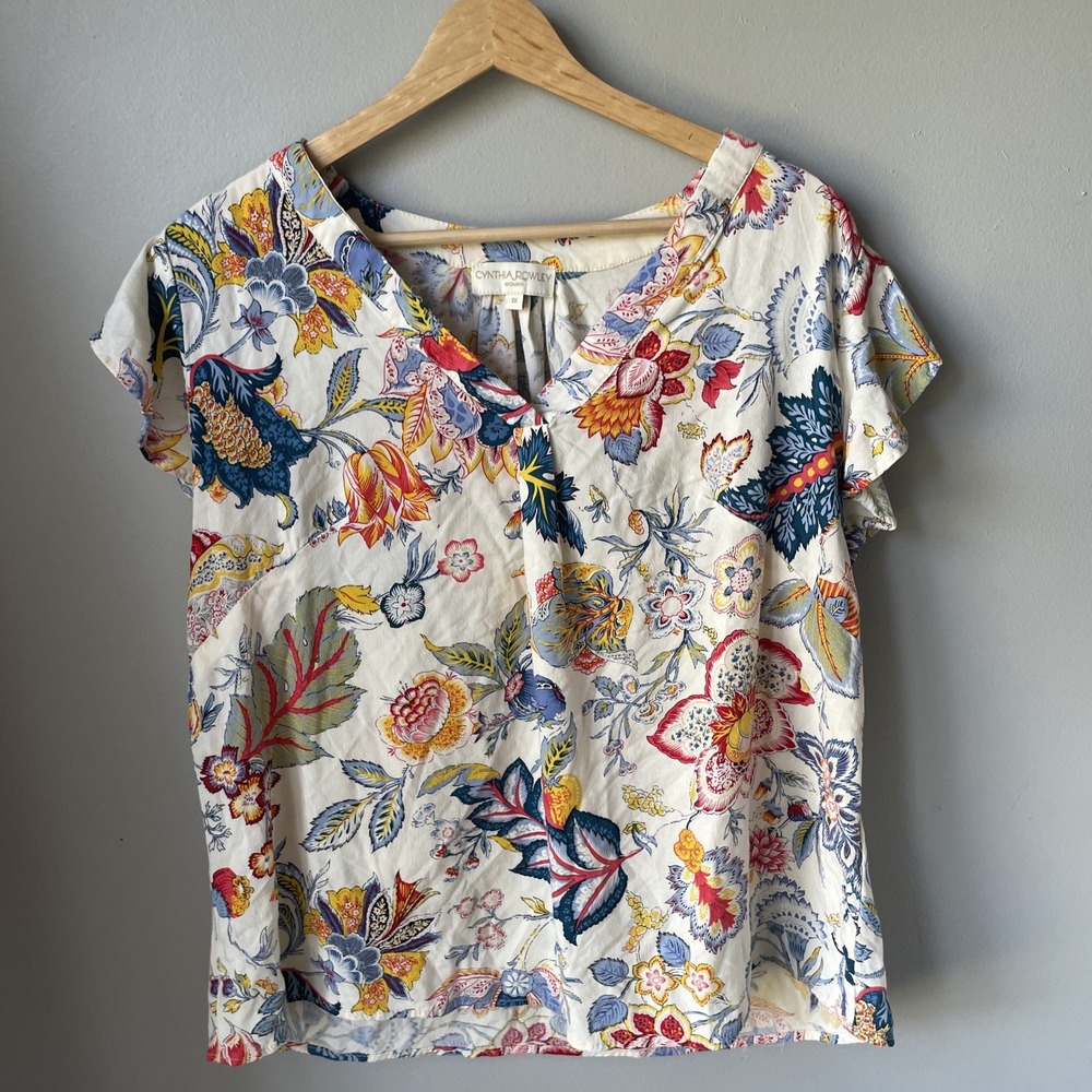 Cynthia Rowley Sz 1X 16 18 Shirt Top Tunic Vibrant Floral Paisley‎ Boho Flowy